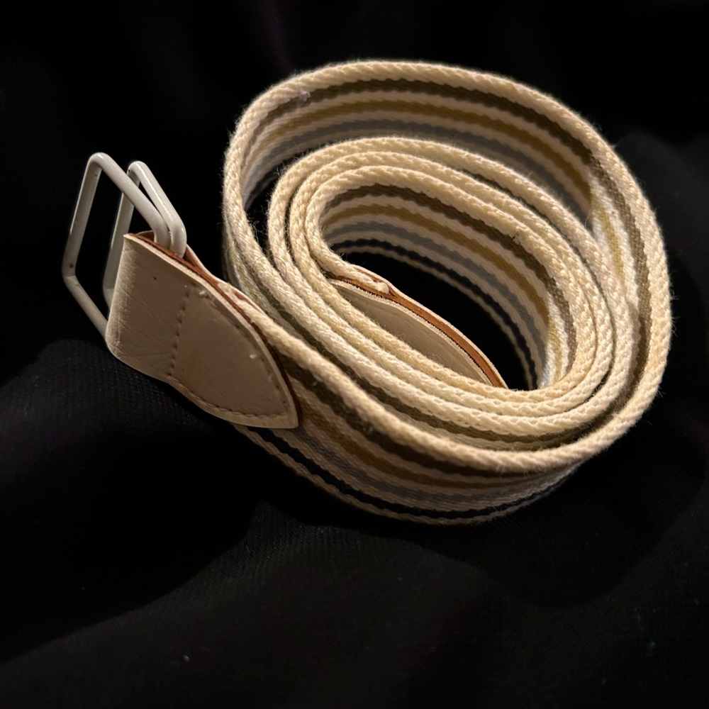 VTG Preppy Belt with brown, tan, grey, and blue stripes. Unbranded
